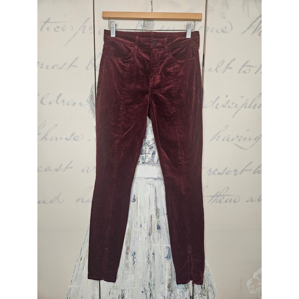 L'AGENCE Burgundy Velvet Skinny Jeans High Rise Ankle Slit Front Seam Size 25